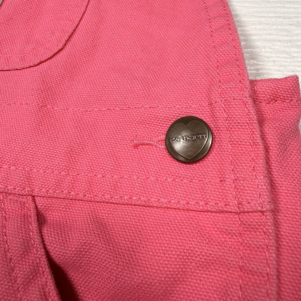 Carhartt Girls Loose Fit Canvas Bib Overalls Pink Lemonade 3T Workwear Kids - Picture 6 of 12